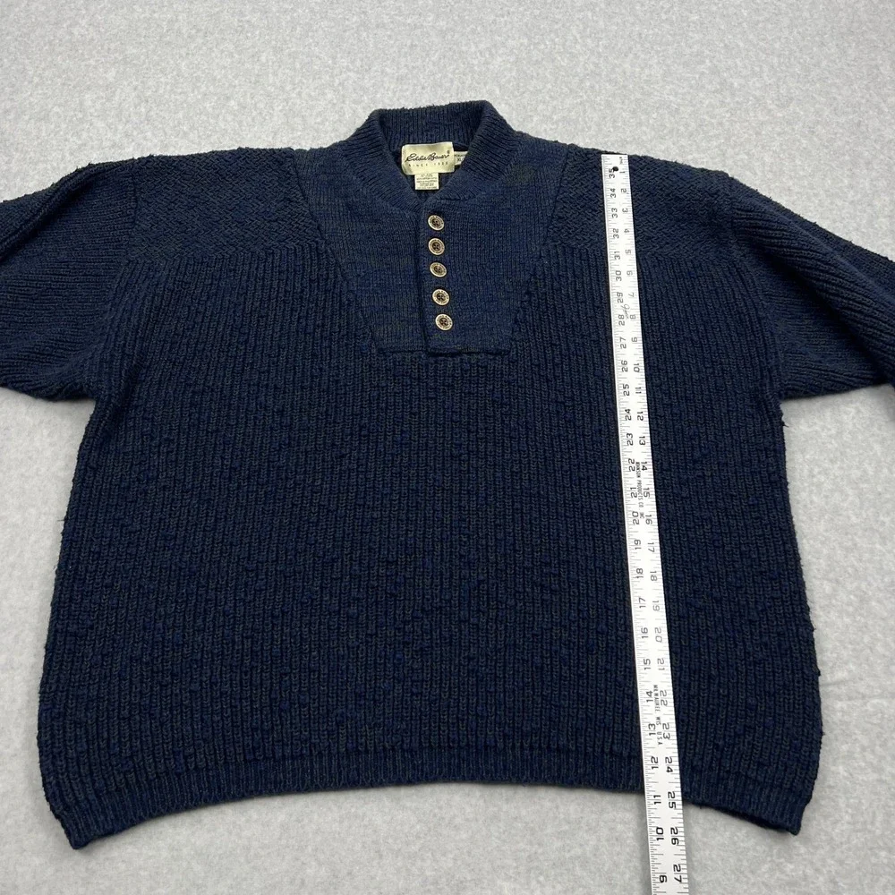 Eddie Bauer Henley Sweater Men's XL Blue Chunky Ribbed Knit Heavyweight Pullover - Picture 5 of 10